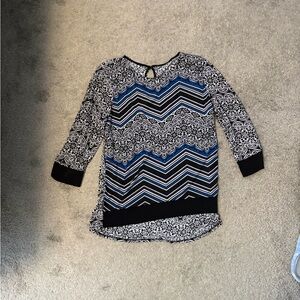 Women's Blue Chevron & Floral Print 3/4 Sleeve Top